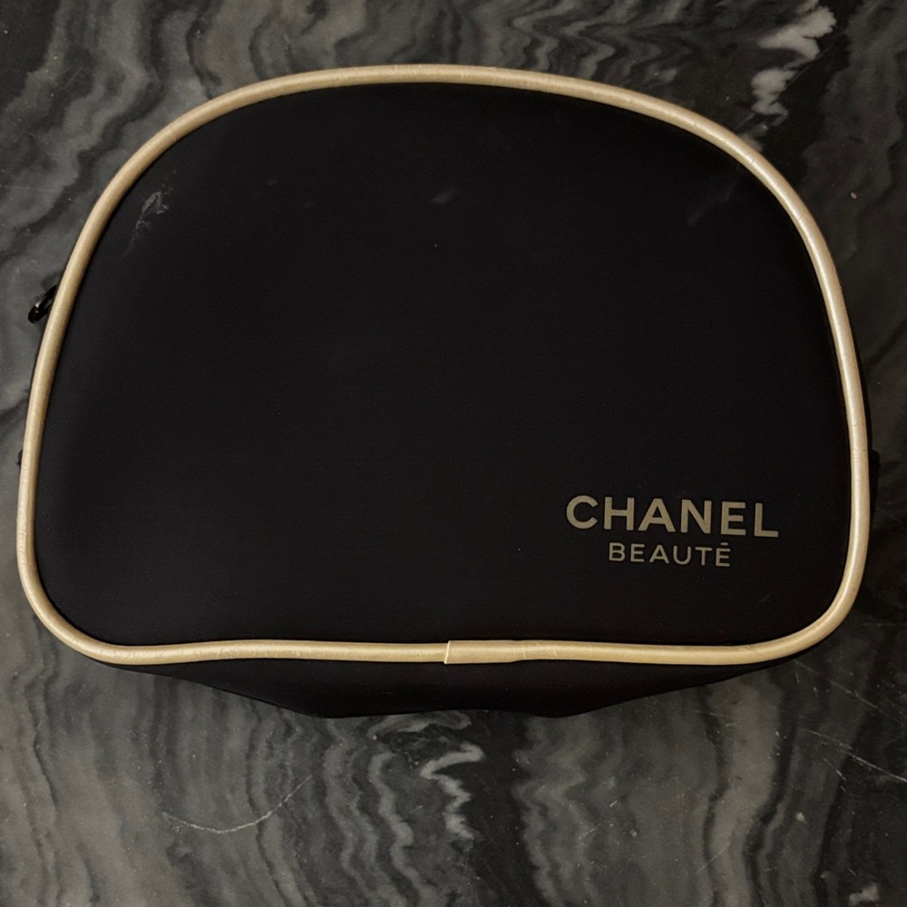 Chanel Beauté Black Pouch with Gold Trim